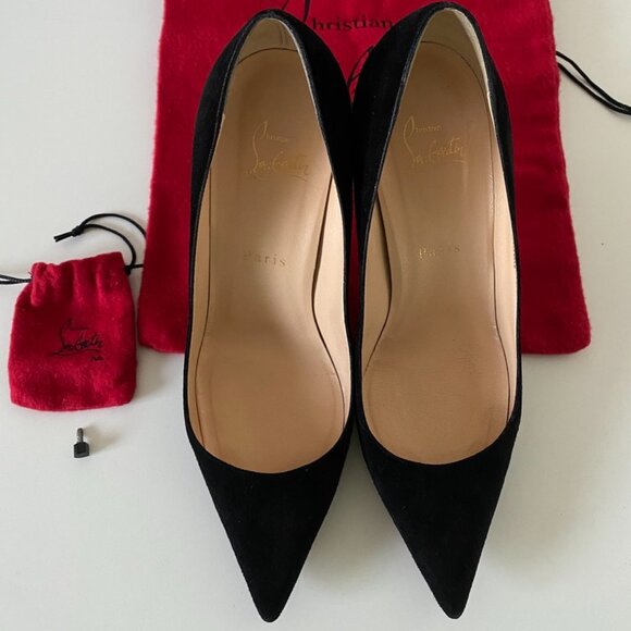 🇮🇹 Christian Louboutin / Kate Black Suede / 85mm Pump / Size 37 - Picture 1 of 15